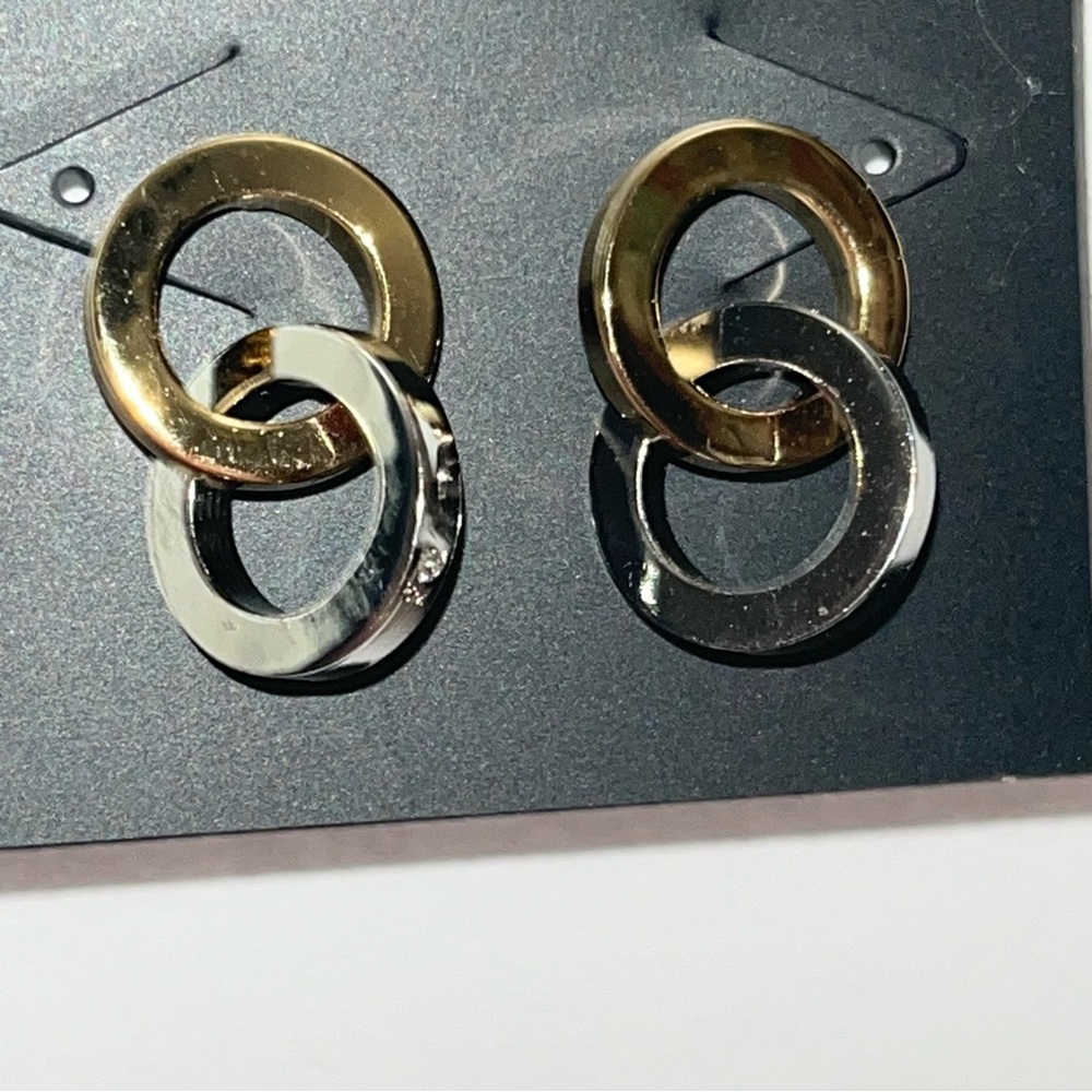 Rebecca Minkoff Two Toned Interconnected Circle Dangle Post Earrings New w/ Tag - Picture 8 of 10